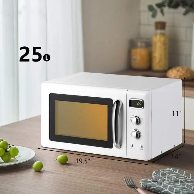Alt view image 5 of 7 - ARLIME Retro Microwave Oven, 900W/0.9Cu.Ft, Small Countertop Microwave w/Defrost & Auto Cooking, LED Display, Pull Handle, Easy Clean Stainless Steel Interior, Child Lock, ETL Certification