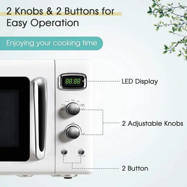Alt view image 6 of 7 - ARLIME Retro Microwave Oven, 900W/0.9Cu.Ft, Small Countertop Microwave w/Defrost & Auto Cooking, LED Display, Pull Handle, Easy Clean Stainless Steel Interior, Child Lock, ETL Certification