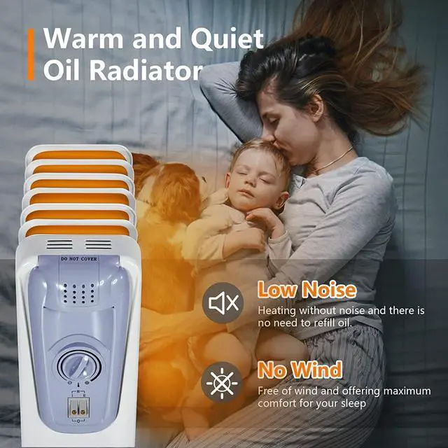 Alt view image 4 of 7 - ARLIME 1500W Oil Filled Radiator Heater, Electric Space Heater with Adjustable Thermostat, 3 Heat Settings, Overheat & Tip-Over Protection, Oil Heaters for Indoor Use Room Office Home