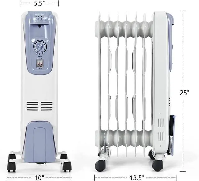 Alt view image 5 of 7 - ARLIME 1500W Oil Filled Radiator Heater, Electric Space Heater with Adjustable Thermostat, 3 Heat Settings, Overheat & Tip-Over Protection, Oil Heaters for Indoor Use Room Office Home