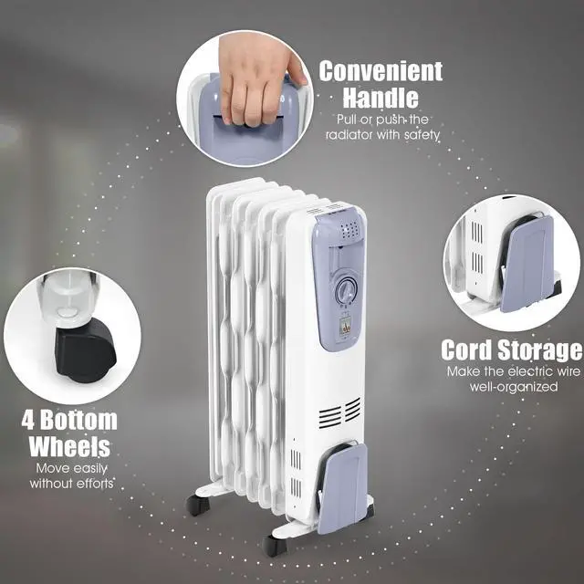 Alt view image 6 of 7 - ARLIME 1500W Oil Filled Radiator Heater, Electric Space Heater with Adjustable Thermostat, 3 Heat Settings, Overheat & Tip-Over Protection, Oil Heaters for Indoor Use Room Office Home