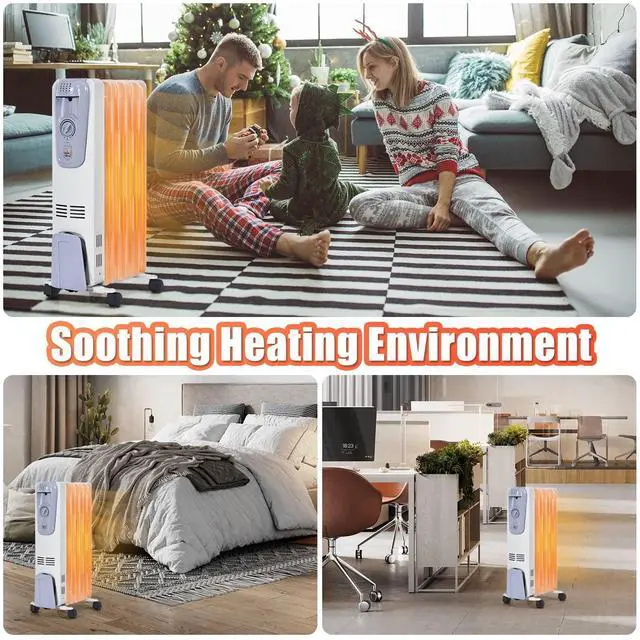 Alt view image 7 of 7 - ARLIME 1500W Oil Filled Radiator Heater, Electric Space Heater with Adjustable Thermostat, 3 Heat Settings, Overheat & Tip-Over Protection, Oil Heaters for Indoor Use Room Office Home