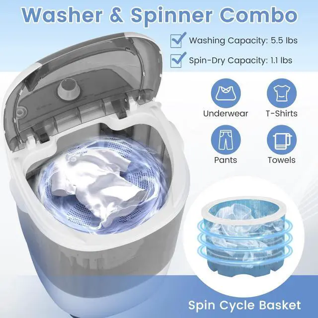Alt view image 3 of 7 - ARLIME Mini Washer and Dryer Combo, 5.5 Lbs Mini Laundry Washer, Semi-automatic Washing Machine with Drain Hose & Spin Tub, Small Washing Machine for Drom RV Apartment (Grey)