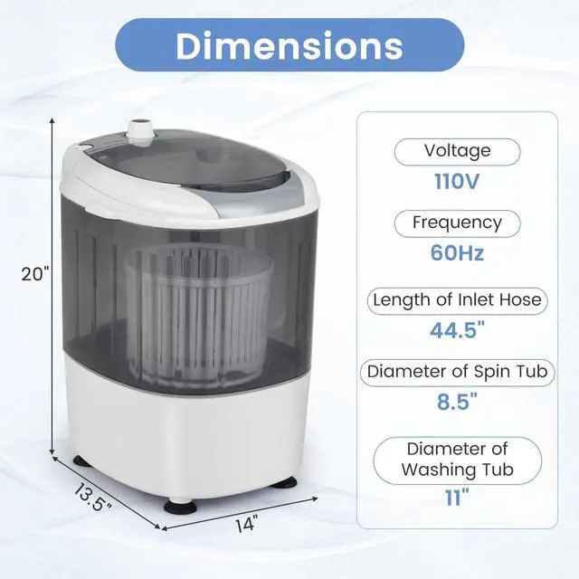 Alt view image 7 of 7 - ARLIME Mini Washer and Dryer Combo, 5.5 Lbs Mini Laundry Washer, Semi-automatic Washing Machine with Drain Hose & Spin Tub, Small Washing Machine for Drom RV Apartment (Grey)