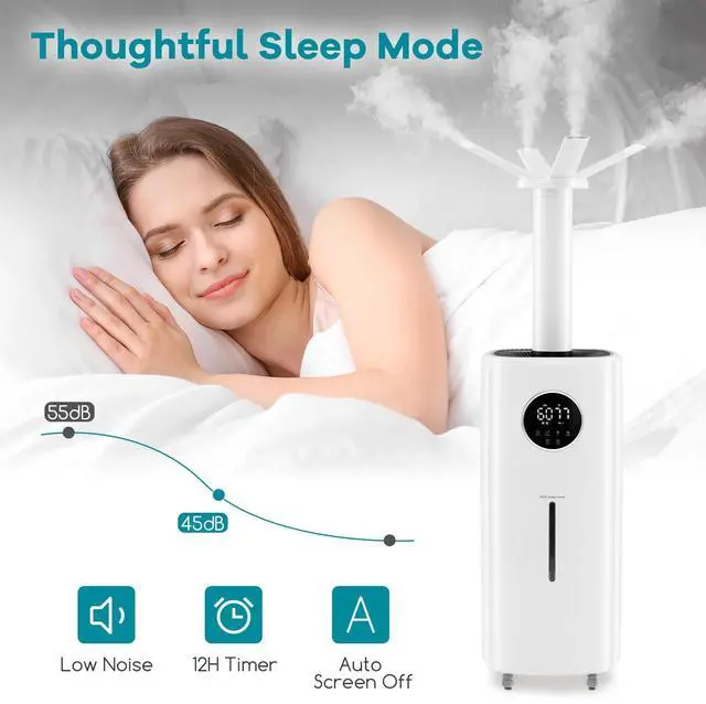 Alt view image 2 of 7 - ARLIME Humidifier Large Room 2200 Sq.Ft, 5.5Gal Top Fill Commercial Humidifier w/3 Mist Levels, Extension Tube, 360° Nozzles & Remote Control, Whole House Humidifier w/Wheels for Bedroom, Plants, Gree