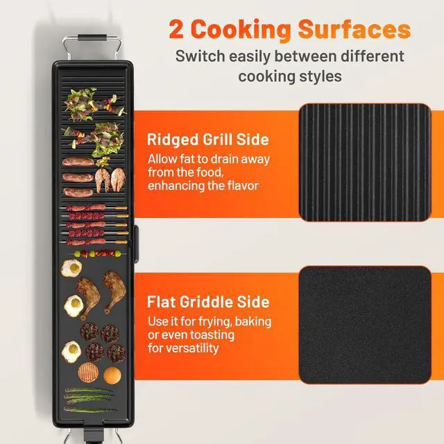 Alt view image 2 of 7 - ARLIME 39.5" Extra Large Electric Griddle, Nonstick Countertop BBQ Grill with Adjustable Temperature, Thermostats and Drip Tray, Teppanyaki Grill for Indoor & Outdoor