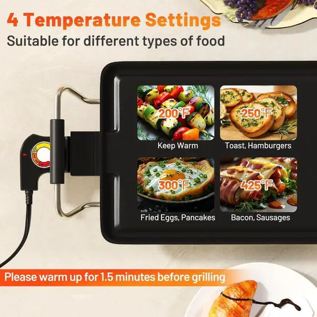 Alt view image 3 of 7 - ARLIME 39.5" Extra Large Electric Griddle, Nonstick Countertop BBQ Grill with Adjustable Temperature, Thermostats and Drip Tray, Teppanyaki Grill for Indoor & Outdoor