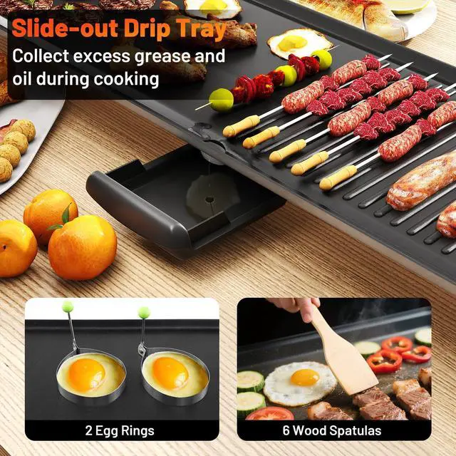 Alt view image 4 of 7 - ARLIME 39.5" Extra Large Electric Griddle, Nonstick Countertop BBQ Grill with Adjustable Temperature, Thermostats and Drip Tray, Teppanyaki Grill for Indoor & Outdoor