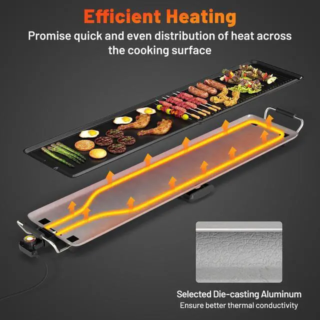 Alt view image 5 of 7 - ARLIME 39.5" Extra Large Electric Griddle, Nonstick Countertop BBQ Grill with Adjustable Temperature, Thermostats and Drip Tray, Teppanyaki Grill for Indoor & Outdoor