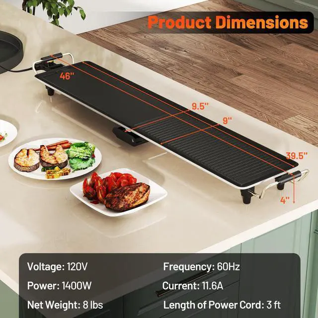 Alt view image 7 of 7 - ARLIME 39.5" Extra Large Electric Griddle, Nonstick Countertop BBQ Grill with Adjustable Temperature, Thermostats and Drip Tray, Teppanyaki Grill for Indoor & Outdoor