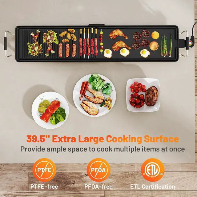 Alt view image 6 of 7 - ARLIME 39.5" Extra Large Electric Griddle, Nonstick Countertop BBQ Grill with Adjustable Temperature, Thermostats and Drip Tray, Teppanyaki Grill for Indoor & Outdoor