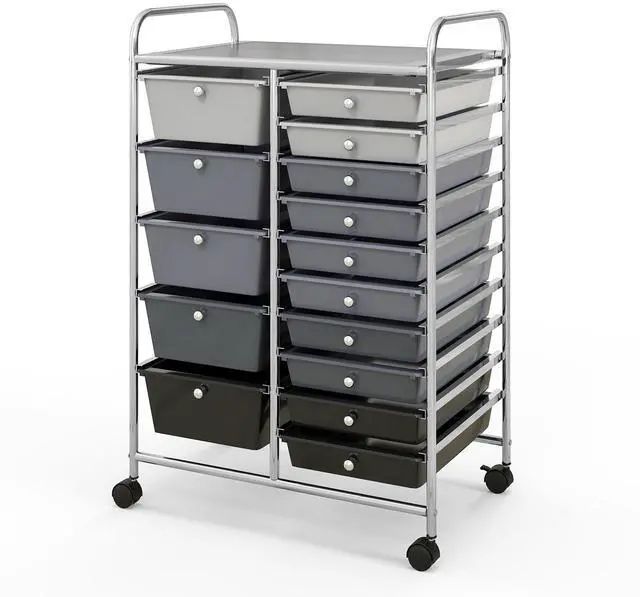 Main image of ARLIME 15-Drawer Storage Cart, Grey, Metal and Plastic Frame, Polypropylene Boxes, Rolling Organizer for Office and School