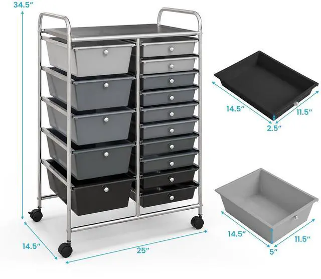 Alt view image 7 of 7 - ARLIME 15-Drawer Storage Cart, Grey, Metal and Plastic Frame, Polypropylene Boxes, Rolling Organizer for Office and School