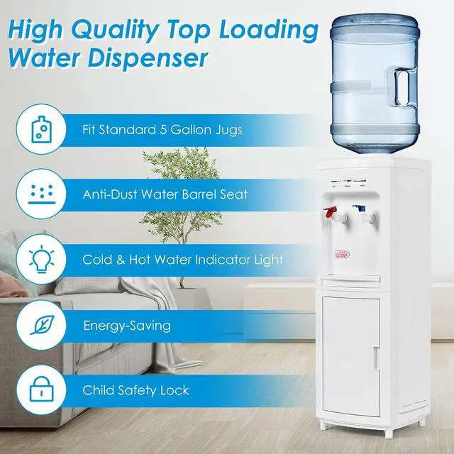 Alt view image 2 of 7 - ARLIME Top-Loading Water Dispenser, Hot & Cold Water Cooler for 3-5 Gallon Bottles, Child Safety Lock, Removable Drip Tray, Perfect for Home Ofiice, School