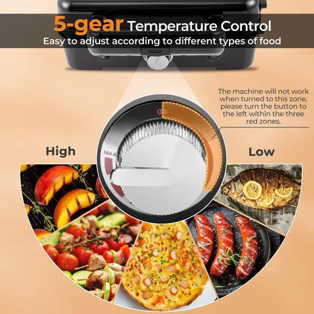 Alt view image 3 of 7 - ARLIME Waffle Maker with Removable Plates, 1082W Electric Panini Press Grill w/Non-stick Plates, Indicator Lights, Sandwich Maker w/ 5-gear Temperature Control for Breakfast Grilled Cheese Steak