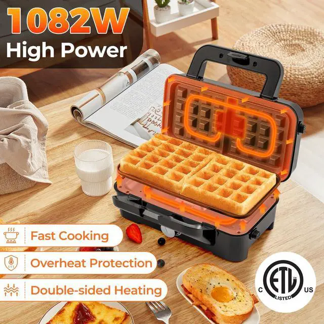 Alt view image 4 of 7 - ARLIME Waffle Maker with Removable Plates, 1082W Electric Panini Press Grill w/Non-stick Plates, Indicator Lights, Sandwich Maker w/ 5-gear Temperature Control for Breakfast Grilled Cheese Steak