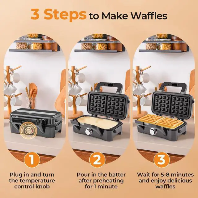 Alt view image 6 of 7 - ARLIME Waffle Maker with Removable Plates, 1082W Electric Panini Press Grill w/Non-stick Plates, Indicator Lights, Sandwich Maker w/ 5-gear Temperature Control for Breakfast Grilled Cheese Steak