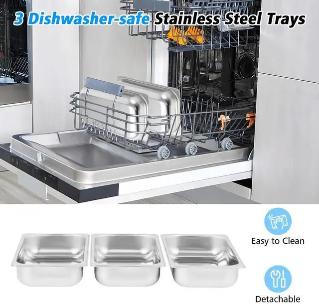 Alt view image 5 of 7 - ARLIME Triple Buffet Server Food Warmer, 450W Stainless Steel Electric Warming Tray, Adjustable Temperature, Transparent Lids w/Spoon Slot, 8 QT Chafing Dish Set for Parties, Banquets, Catering