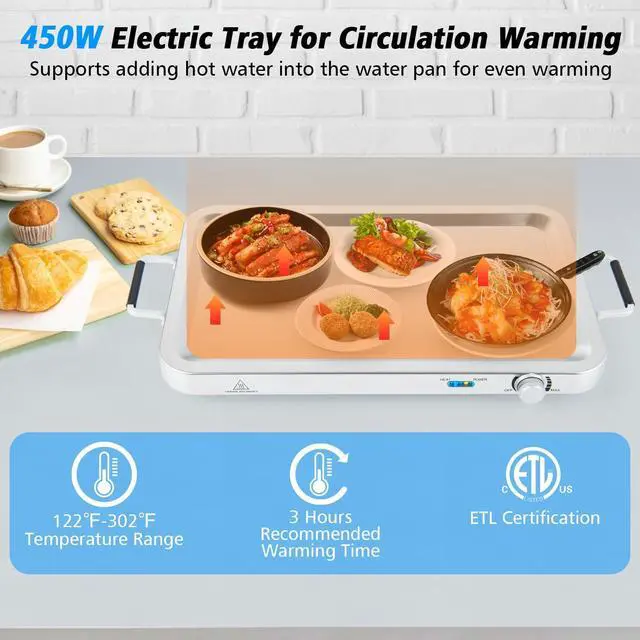 Alt view image 3 of 7 - ARLIME Triple Buffet Server Food Warmer, 450W Stainless Steel Electric Warming Tray, Adjustable Temperature, Transparent Lids w/Spoon Slot, 8 QT Chafing Dish Set for Parties, Banquets, Catering
