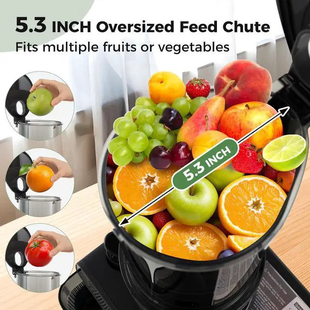 Alt view image 2 of 7 - ARLIME Cold Press Juicer, Slow Masticating Juicer w/ 5.3 Inch Large Feed Chute, Juice Extractor w/Reverse Button & Cleaning Brush, Easy to Clean, Juicer Machine for Whole Vegetables & Fruits