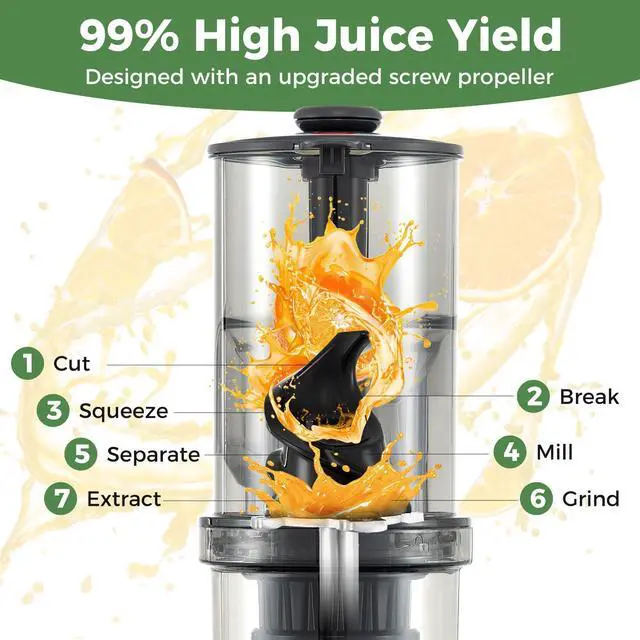 Alt view image 4 of 7 - ARLIME Cold Press Juicer, Slow Masticating Juicer w/ 5.3 Inch Large Feed Chute, Juice Extractor w/Reverse Button & Cleaning Brush, Easy to Clean, Juicer Machine for Whole Vegetables & Fruits