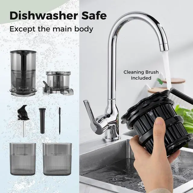 Alt view image 6 of 7 - ARLIME Cold Press Juicer, Slow Masticating Juicer w/ 5.3 Inch Large Feed Chute, Juice Extractor w/Reverse Button & Cleaning Brush, Easy to Clean, Juicer Machine for Whole Vegetables & Fruits