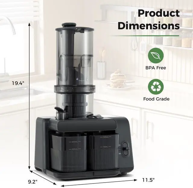 Alt view image 7 of 7 - ARLIME Cold Press Juicer, Slow Masticating Juicer w/ 5.3 Inch Large Feed Chute, Juice Extractor w/Reverse Button & Cleaning Brush, Easy to Clean, Juicer Machine for Whole Vegetables & Fruits