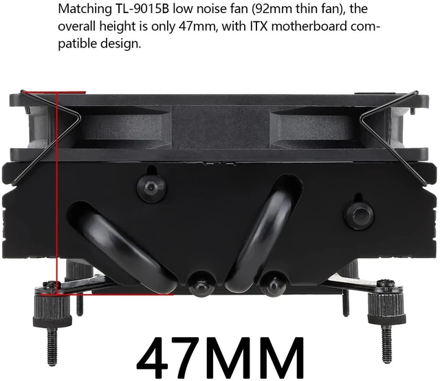 Alt view image 3 of 6 - AXP90 X47 Black Low Profile CPU Cooler, with 92mm TL-9015B Slim PWM Fan, ITX CPU Cooler, AGHP Technology, 47mm Height,for AMD AM4 AM5/Intel 1150/1151/1155/1851/1200/1700(AXP90 X47 Black)