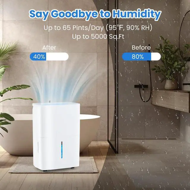 Alt view image 2 of 7 - ARLIME 65 Pints Dehumidifier for Home, 5000 Sq.Ft Energy Star Dehumidifier w/24H Timer, LED Display, Child Lock, Drain Hose& Auto Defrost for Bedroom Basement Garage Office (65 Pints)