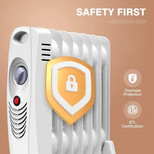 Alt view image 3 of 7 - ARLIME Oil Filled Radiator Heater, 700W Small Space Heating Machine with Thermostat, Overheat Protection, Portable Oil Heater for Indoor Use, Bedroom, Office, Home