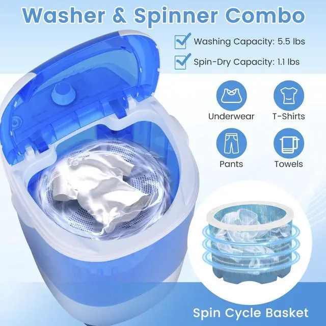 Alt view image 3 of 7 - ARLIME Mini Washer and Dryer Combo, 5.5 Lbs Mini Laundry Washer, Semi-automatic Washing Machine with Drain Hose & Spin Tub, Small Washing Machine for Drom RV Apartment (Blue)