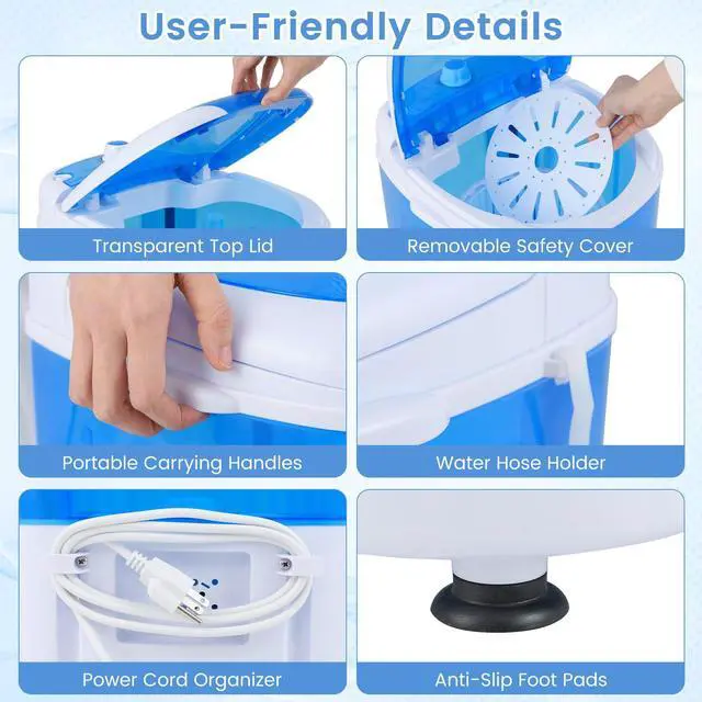 Alt view image 6 of 7 - ARLIME Mini Washer and Dryer Combo, 5.5 Lbs Mini Laundry Washer, Semi-automatic Washing Machine with Drain Hose & Spin Tub, Small Washing Machine for Drom RV Apartment (Blue)
