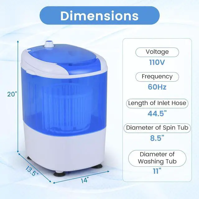 Alt view image 7 of 7 - ARLIME Mini Washer and Dryer Combo, 5.5 Lbs Mini Laundry Washer, Semi-automatic Washing Machine with Drain Hose & Spin Tub, Small Washing Machine for Drom RV Apartment (Blue)