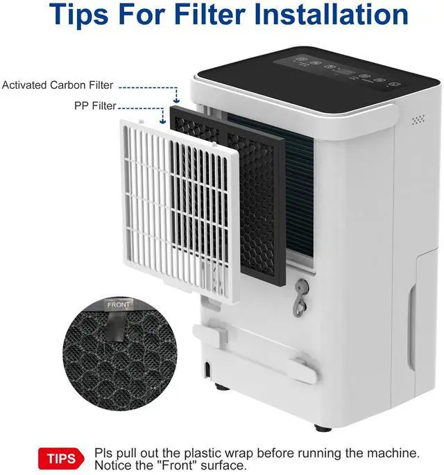 Alt view image 4 of 7 - Shinco 30 Pints Dehumidifier for Home and Basements, 1500 Sq.Ft Dehumidifiers with Drain Hose, Auto or Manual Drainage, Auto Defrost, Quietly Remove Moisture, Activated Carbon Filter, 24HR Timer
