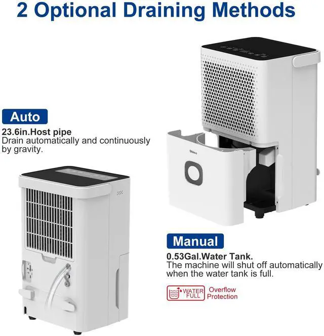 Alt view image 5 of 7 - Shinco 30 Pints Dehumidifier for Home and Basements, 1500 Sq.Ft Dehumidifiers with Drain Hose, Auto or Manual Drainage, Auto Defrost, Quietly Remove Moisture, Activated Carbon Filter, 24HR Timer