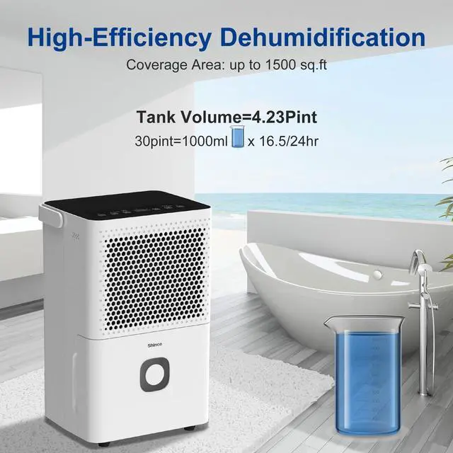 Alt view image 6 of 7 - Shinco 30 Pints Dehumidifier for Home and Basements, 1500 Sq.Ft Dehumidifiers with Drain Hose, Auto or Manual Drainage, Auto Defrost, Quietly Remove Moisture, Activated Carbon Filter, 24HR Timer