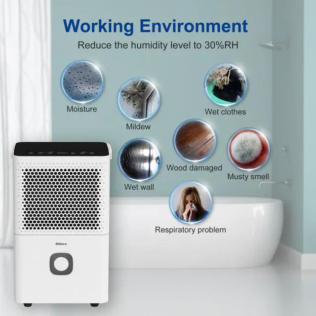 Alt view image 7 of 7 - Shinco 30 Pints Dehumidifier for Home and Basements, 1500 Sq.Ft Dehumidifiers with Drain Hose, Auto or Manual Drainage, Auto Defrost, Quietly Remove Moisture, Activated Carbon Filter, 24HR Timer