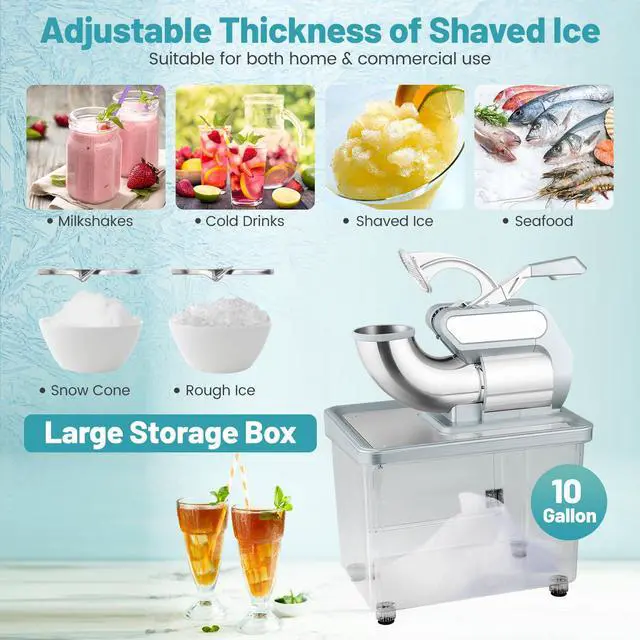 Alt view image 3 of 7 - ARLIME Snow Cone Machine, 660 LBS/H 300W Electric Ice Crusher w/Dual Blades & Safety On/Off Switch, ETL-Approved Stainless Steel Commercial Shaved Ice Machine for Home Restaurant Bar, 37L (Grey)