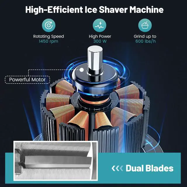 Alt view image 6 of 7 - ARLIME Snow Cone Machine, 660 LBS/H 300W Electric Ice Crusher w/Dual Blades & Safety On/Off Switch, ETL-Approved Stainless Steel Commercial Shaved Ice Machine for Home Restaurant Bar, 37L (Grey)