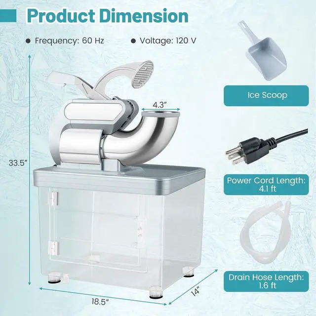 Alt view image 7 of 7 - ARLIME Snow Cone Machine, 660 LBS/H 300W Electric Ice Crusher w/Dual Blades & Safety On/Off Switch, ETL-Approved Stainless Steel Commercial Shaved Ice Machine for Home Restaurant Bar, 37L (Grey)