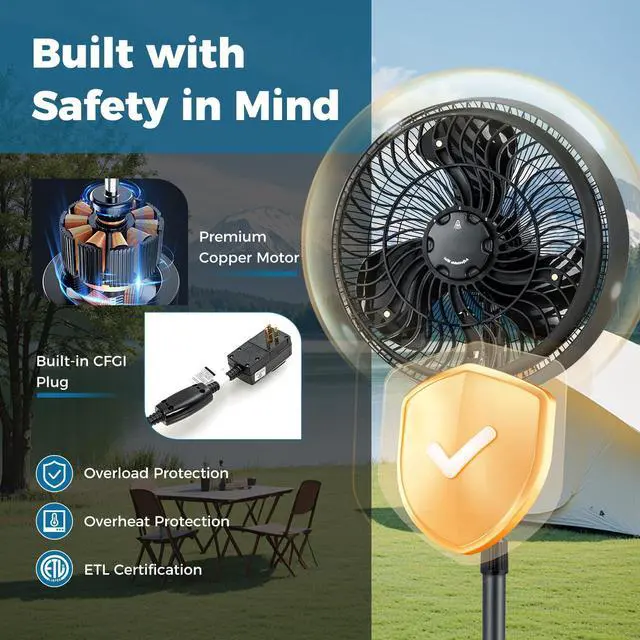 Alt view image 5 of 7 - ARLIME Misting Pedestal Fan, 16 Inch Oscillating Ventilator with Hose Connector, 3 Micro-Mist Levels, 3 Speeds, Adjustable Height and CFGI Plug, Metal Standing Fan for Patio Backyard, Black