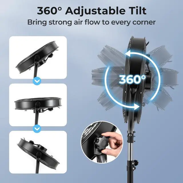 Alt view image 3 of 7 - ARLIME 20" High Velocity Pedestal Fan, Industrial Oscillating Standing Fan w/3 Speeds, 360° Tilt & Adjustable Height, Heavy Duty Metal Floor Fan for Commercial, Garage, Workshop, Warehouse (20 Inch)