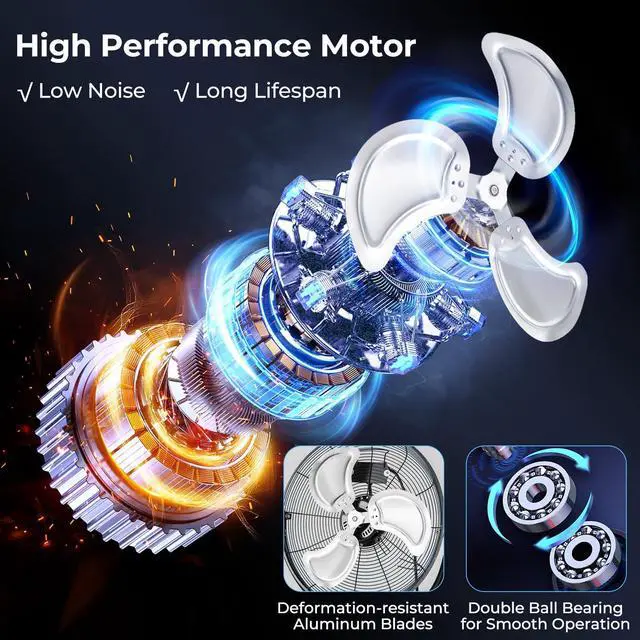 Alt view image 5 of 7 - ARLIME 20" High Velocity Pedestal Fan, Industrial Oscillating Standing Fan w/3 Speeds, 360° Tilt & Adjustable Height, Heavy Duty Metal Floor Fan for Commercial, Garage, Workshop, Warehouse (20 Inch)