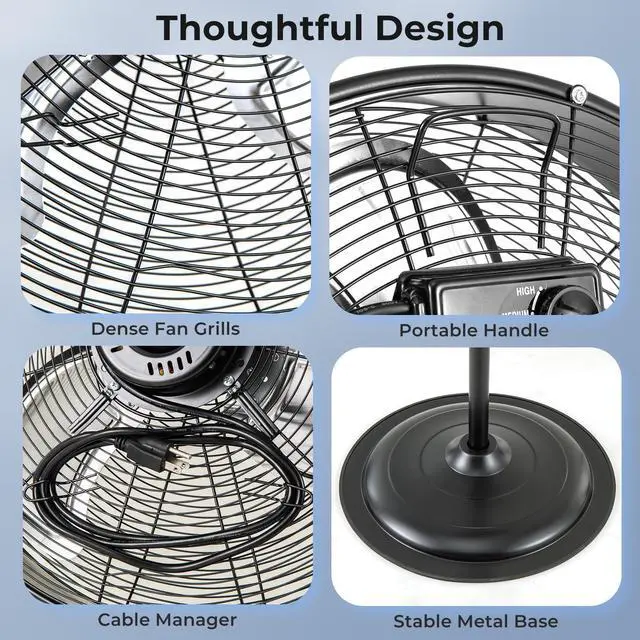 Alt view image 6 of 7 - ARLIME 20" High Velocity Pedestal Fan, Industrial Oscillating Standing Fan w/3 Speeds, 360° Tilt & Adjustable Height, Heavy Duty Metal Floor Fan for Commercial, Garage, Workshop, Warehouse (20 Inch)