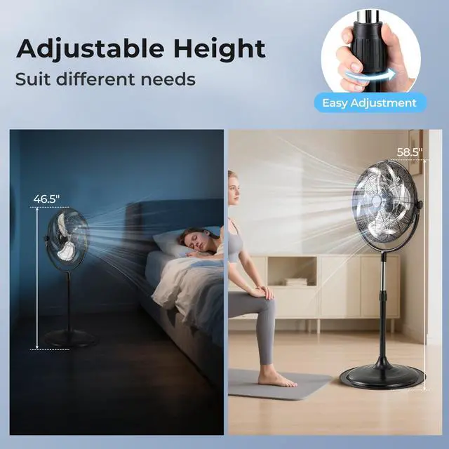 Alt view image 4 of 7 - ARLIME 18" High Velocity Pedestal Fan, Industrial Oscillating Standing Fan w/3 Speeds, 360° Tilt & Adjustable Height, Heavy Duty Metal Floor Fan for Commercial, Garage, Workshop, Warehouse (18 Inch)