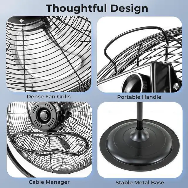 Alt view image 6 of 7 - ARLIME 18" High Velocity Pedestal Fan, Industrial Oscillating Standing Fan w/3 Speeds, 360° Tilt & Adjustable Height, Heavy Duty Metal Floor Fan for Commercial, Garage, Workshop, Warehouse (18 Inch)