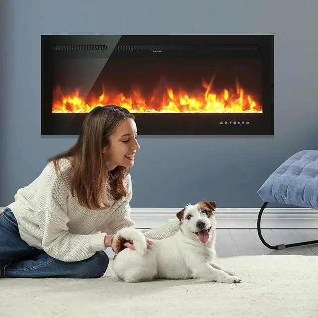 Alt view image 6 of 7 - ARLIME 50 Recessed Electric Fireplace 750W/1500W Wall Mounted & in Wall, Smokeless Electric Stove Heater with Remote Control Touch Screen, 9 Flame Color, Temperature Control & Timer Linear Fireplace