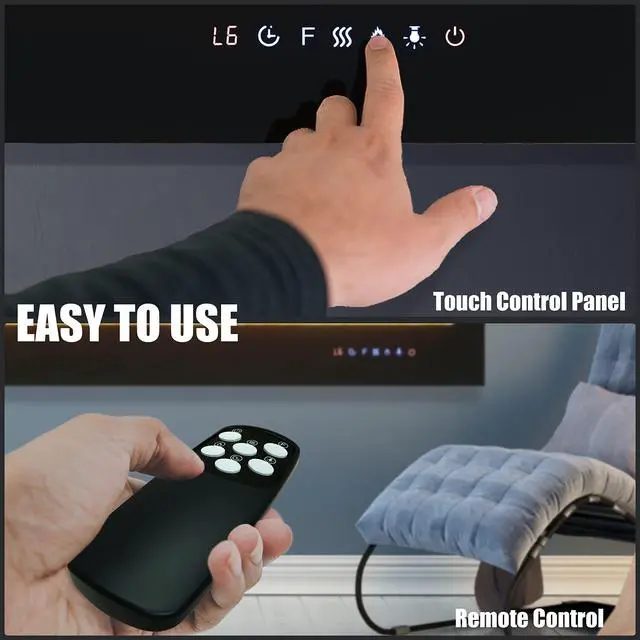 Alt view image 5 of 7 - ARLIME 50 Recessed Electric Fireplace 750W/1500W Wall Mounted & in Wall, Smokeless Electric Stove Heater with Remote Control Touch Screen, 9 Flame Color, Temperature Control & Timer Linear Fireplace