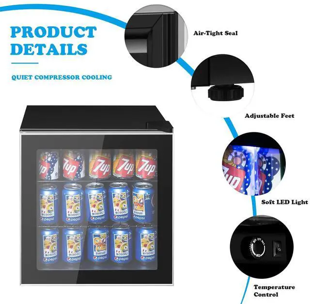 Alt view image 4 of 7 - ARLIME Mini Fridge, Drink Cooler, 60 Can, Beverage Refrigerator with Glass Door, Removable Shelves for Soda Beer Wine, Small Drink Refrigerator for Bedroom, Office, Home Kitchen, Bar, 1.6 Cu. Ft.