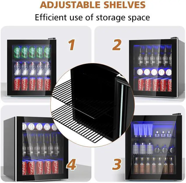 Alt view image 5 of 7 - ARLIME Mini Fridge, Drink Cooler, 60 Can, Beverage Refrigerator with Glass Door, Removable Shelves for Soda Beer Wine, Small Drink Refrigerator for Bedroom, Office, Home Kitchen, Bar, 1.6 Cu. Ft.